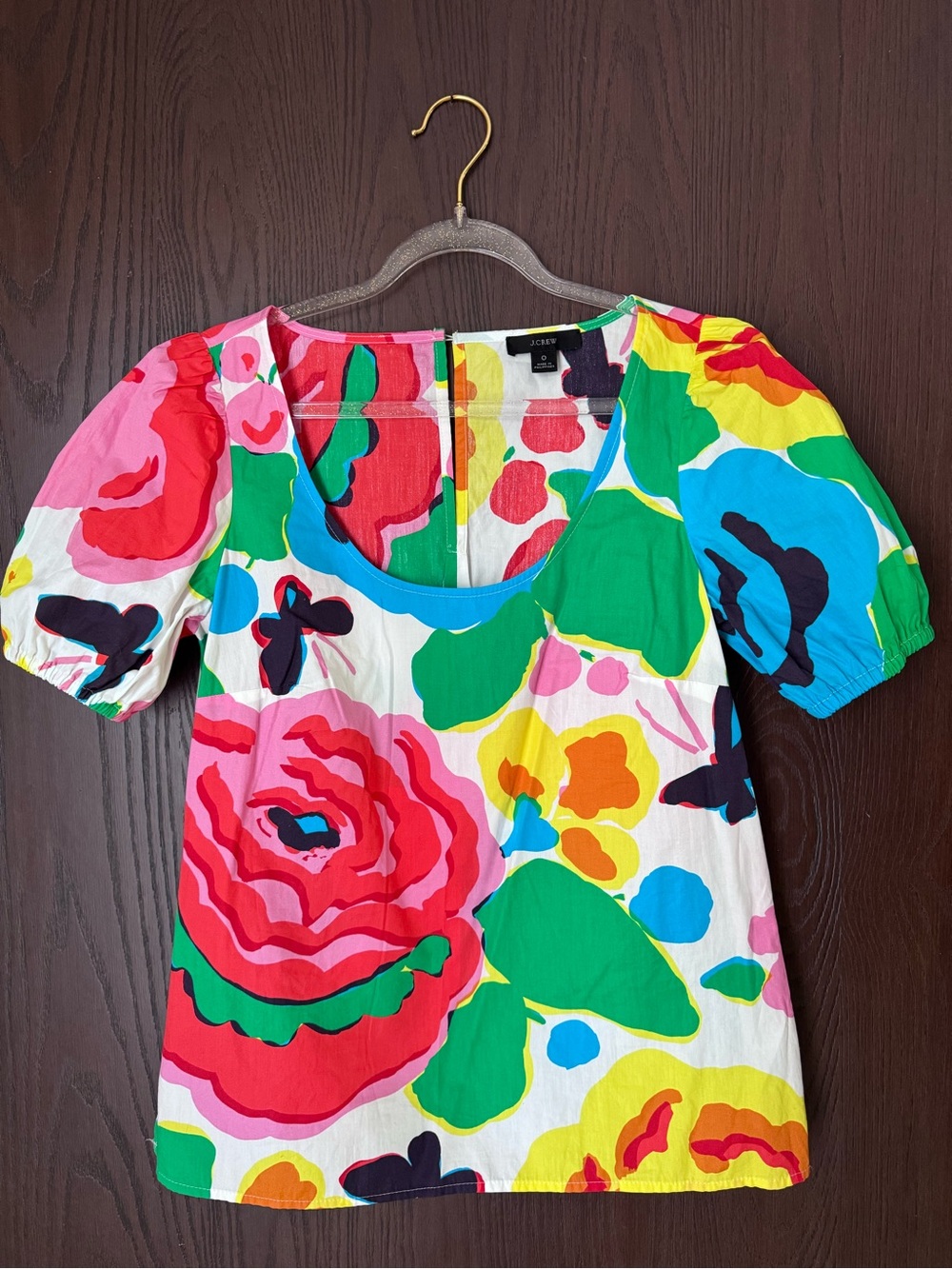 J. Crew Bright Multicolor Floral Scoop Neck Cotton Blouse